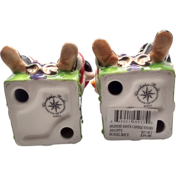 Christopher Radko Splendid Santa Candle Holders Hand-Painted 5" Ceramic 2013 - Picture 8 of 9